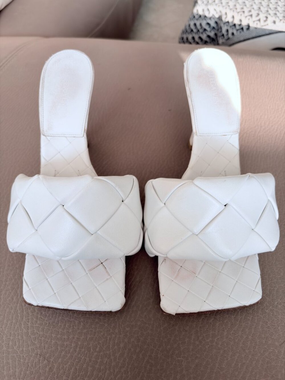 Bottega Veneta White Intrecciato Lido Heeled Sandals